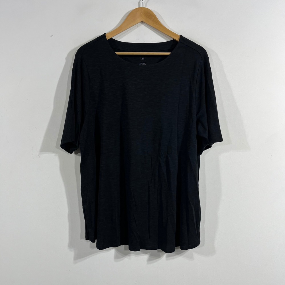 J. Jill Minimalist Boho Pima-Slub Elbow-Sleeve Tee Black 100% Pima Cotton XL NWT